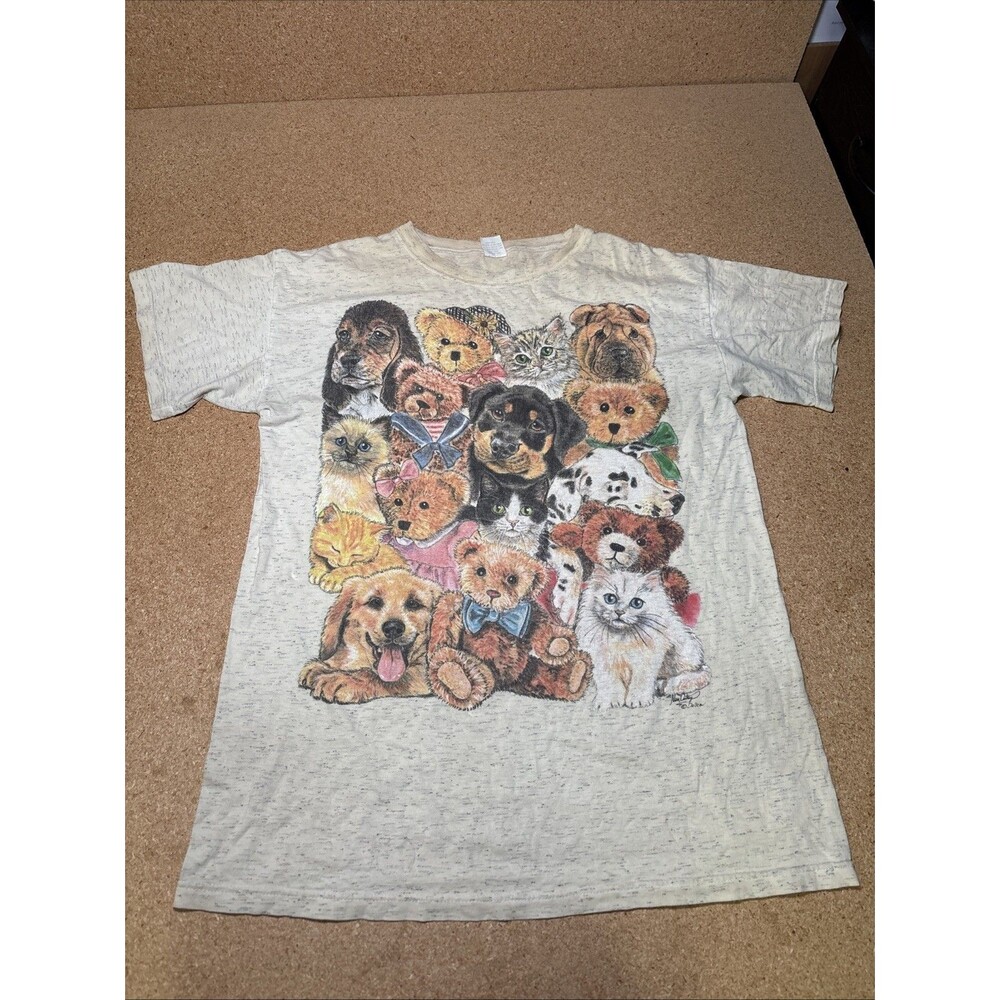 VTG Oversized Sleep Shirt Nightie Tshirt Night Gown Cat & Dog Y2K Womens OS F3